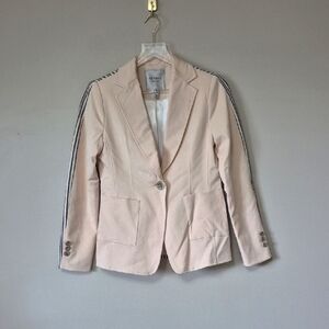 Adroit Atelier Avant Garde Mixed Media Beige Navy Women's Blazer, Size XS